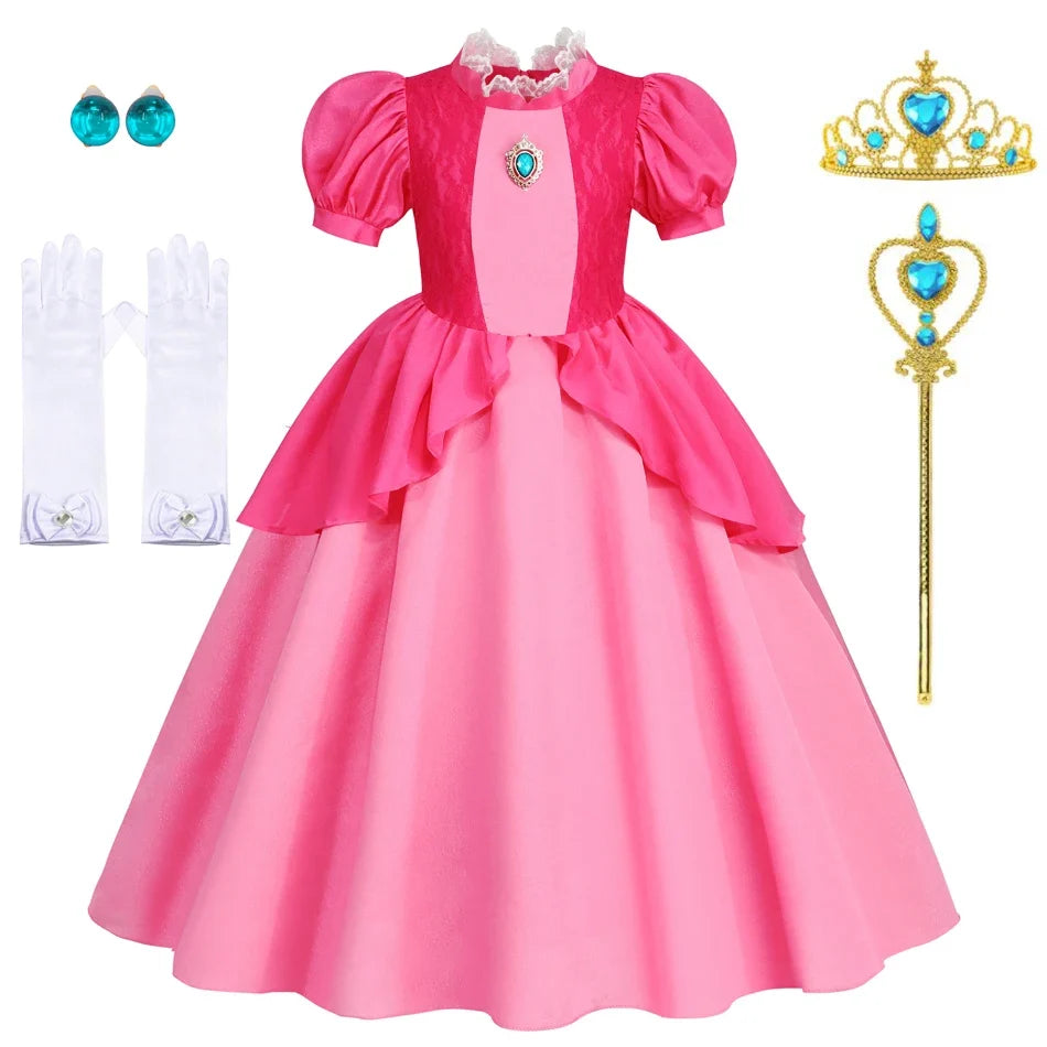 Peach Dresses For Girls Princess Costume Clothes Party Cosplay Halloween Carnival Birthday Dress Kids Vestidos