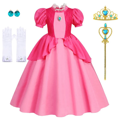 Peach Dresses For Girls Princess Costume Clothes Party Cosplay Halloween Carnival Birthday Dress Kids Vestidos