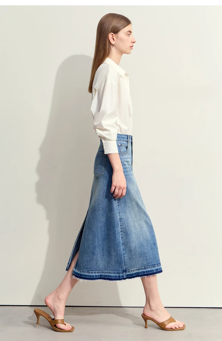 Minimalism 2024 Summer New Casual Denim Style Women Jeans Skirts Letters Embroidery Open Fork Female A-line Skirt 12442282