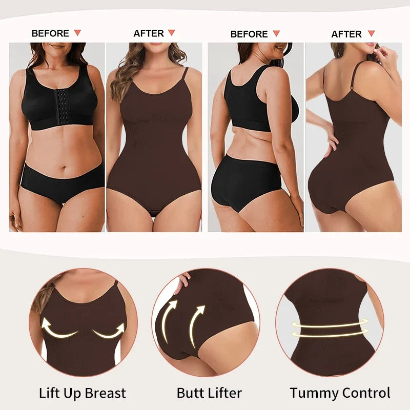 Women Seam-free Sleeveless V-Neck Bodysuit Shapewear Tummy Control Body Shaper Tank Top Red Blue