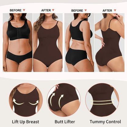 Women Seam-free Sleeveless V-Neck Bodysuit Shapewear Tummy Control Body Shaper Tank Top Red Blue