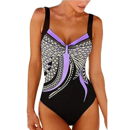 2024 Vintage One Piece Swimsuit Women Swimwear Tummy Control Monokini Sexy Bodysuit Print BathingSuit Female Beachwear Plus Size