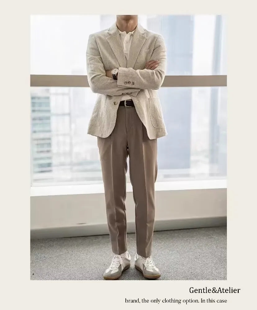 Summer Linen Casual Breathable Men's Lightweight Breathable Slim-Fit Blazer Vintage Italian Style Trendy