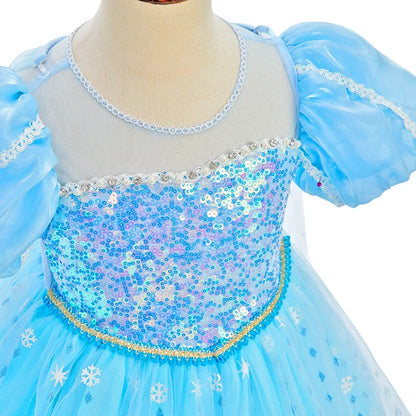Children Carnival Blue Sequins Elsa Cosplay Dress Girls Elegant Blue Princess Costume Kids Halloween Birthday Party Clothes