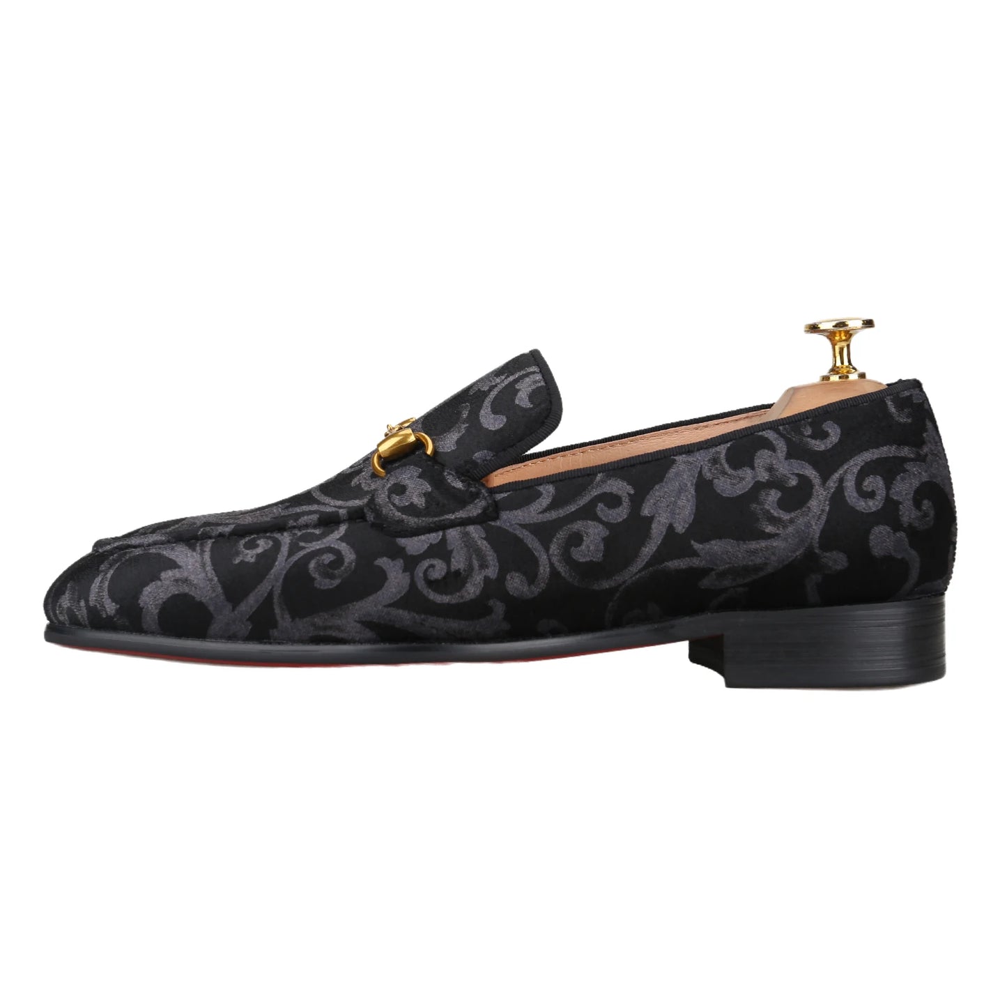 Retro Style High-End Custom-Made Baroque Jacquard Velvet Men's Loafers With Horsebit Buckle Slip-On Smoking Shoes