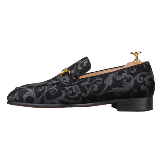 Retro Style High-End Custom-Made Baroque Jacquard Velvet Men's Loafers With Horsebit Buckle Slip-On Smoking Shoes