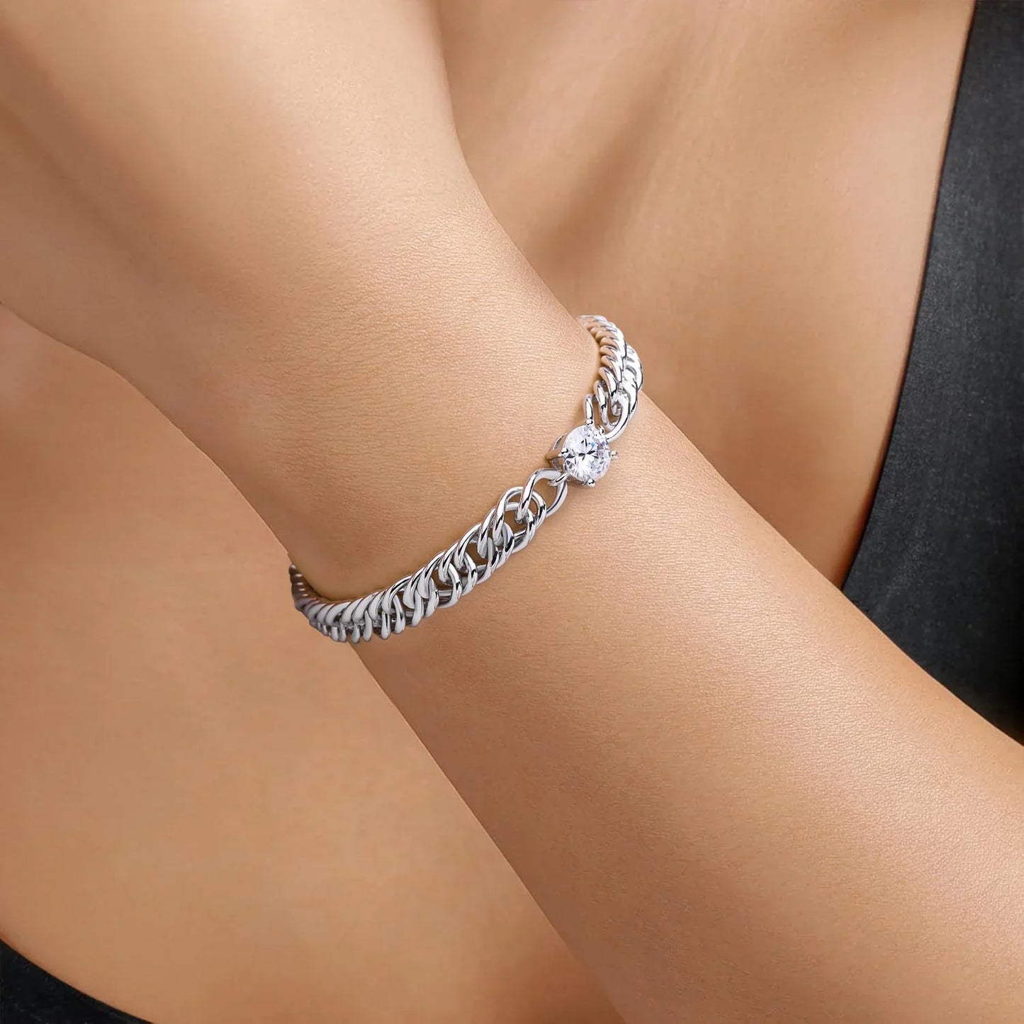 Cuban Chain Bracelet With 1carat Moissanite Diamond Bracelets For Women 925 Sterling Silver Plated 18k White Gold Fine Jewelry