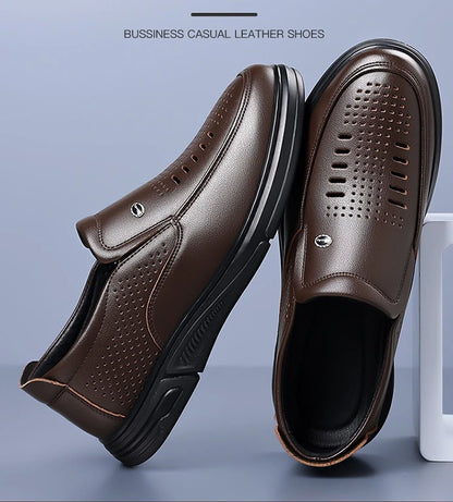 Spring Summer Hallow Leather Shoes for Men Solid Color Breathable Business Casual Shoes Male New Designer Fashion Sandals Man