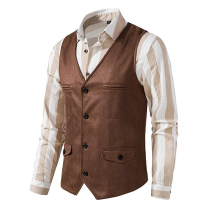 Man Vest Vintage Solid Single-breasted Male Waistcoat Slim V-neck Sleeveless Business Casual Versatile Men Suit Vest