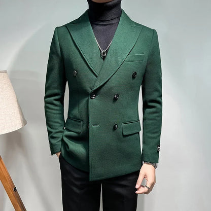2025 Spring New Men's Waffle Double Breasted Suit Jacket High Quality Business Slim Fit Blazers Groom Social Party Dress Coats