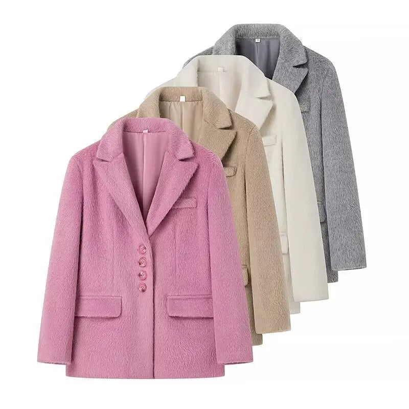 2026 Women Winter Blazer Coat Turn Down Collar Warm Coat Turn Down Collar Fashion Design Blazer Feminino Tops Clothes