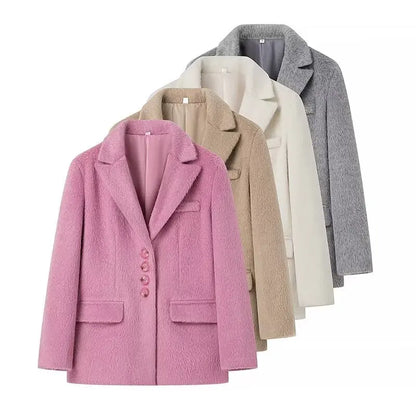 2026 Women Winter Blazer Coat Turn Down Collar Warm Coat Turn Down Collar Fashion Design Blazer Feminino Tops Clothes