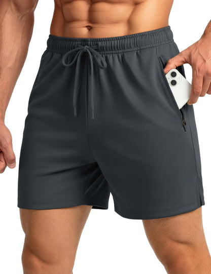 Men's Athletic Running Shorts Mesh Quick Dry Lightweight 5 inches Drawstring Gym Workout Shorts with Zipper Pockets