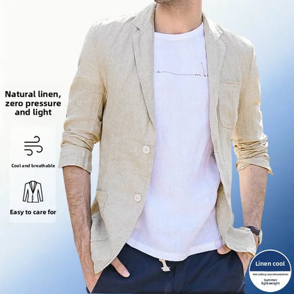 Linen Sun Protection Jacket Blazer - Men Fashionable Business Travel Wedding Versatile Casual Lightweight Cool Breathable Blazer