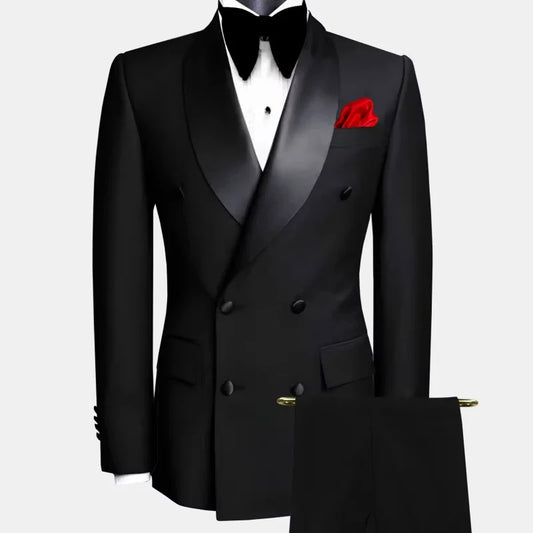 Men's Double Breasted Tuxedo Suit Slim Fit Shawl Lapel Formal Jacket & Pants Set for Wedding Party Prom