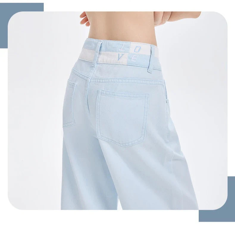 Loose Casual Wide Leg Denim Pants Summer New Thin 100% Cotton Women's High Waist Y2K Contrast Stitching All Match Baggy Jeans