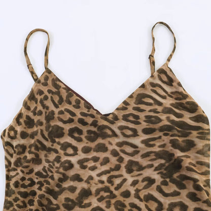 Ladies Sexy Summer Dress Women Vintage Leopard Print Sling Dress Party Suspender Sleeveless Backless Slimming Maxi Dress Female