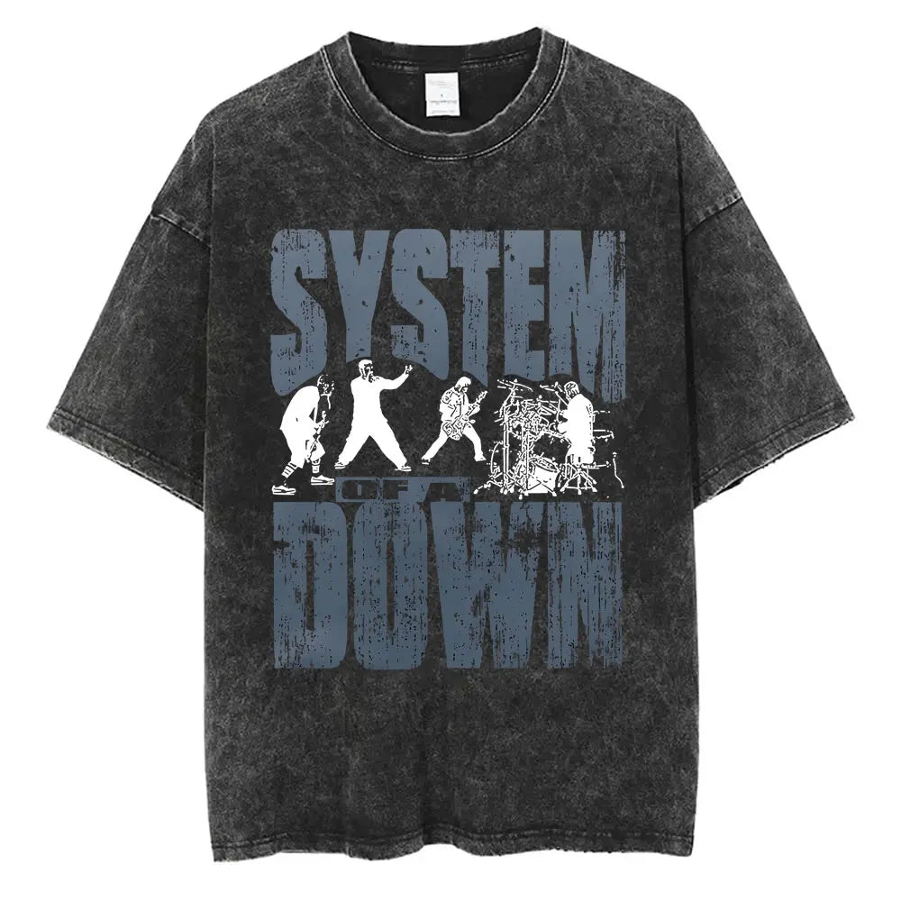 Washed Vintage Rock Band System of A Down Mezmerize Printed T-shirts Men Fashion Classic Metal Tshirt Male Oversized Streetwear