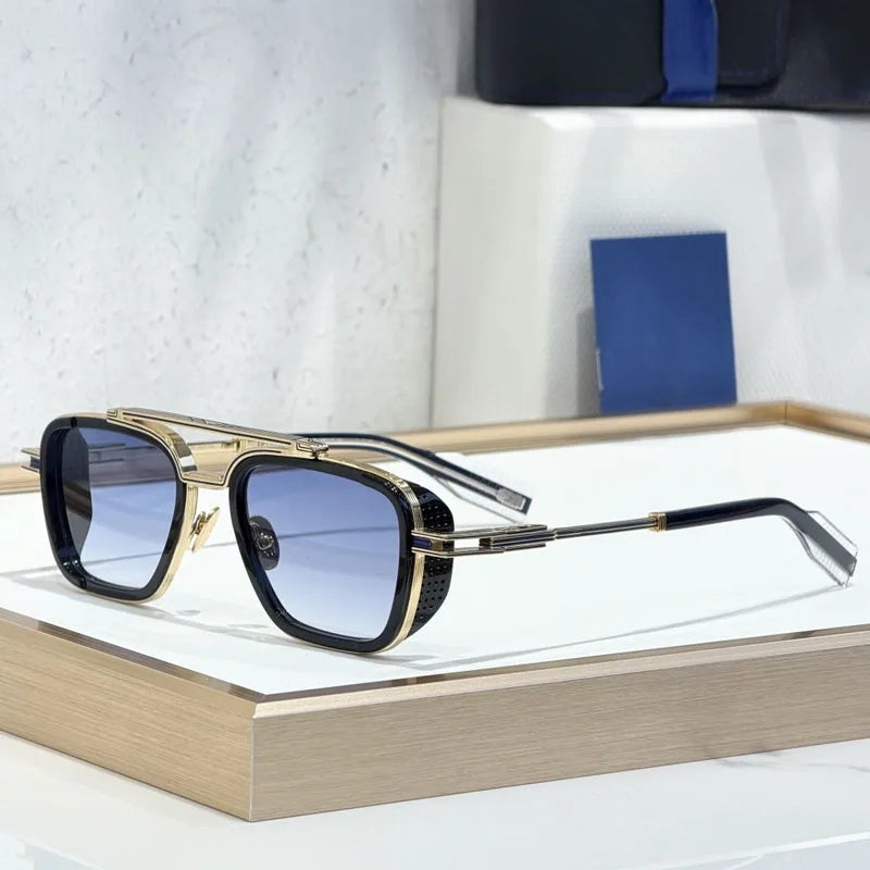 Gradient Square Classical Alloy Sunglasses for Men Women Acetate Luxury Brand Designer UV400 High Quality Eyeglasses with Case