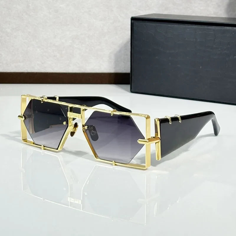 Hexagon 004 Desinger Brand Sunglasses Men Women Metal Thick Acetate Luxury Square Classical Outdoor Solar Shades UV400 with Case