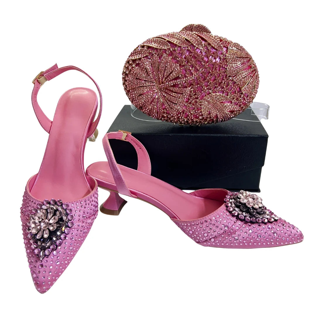 Italian Designer Evening Shoes With Clutch Bag Set for African Wedding and Bridal Occasions Lace Embroidered Beads Women's Shoes