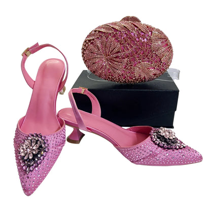 Italian Designer Evening Shoes With Clutch Bag Set for African Wedding and Bridal Occasions Lace Embroidered Beads Women's Shoes