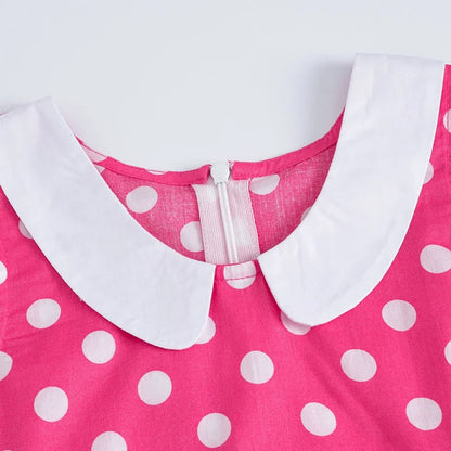 LPATTERN Girls' Vintage Rockabilly Dress Party Retro Polka Dot Floral Pattern A-line Dresses Pleated Skirt Knee-Length for 4-10Y