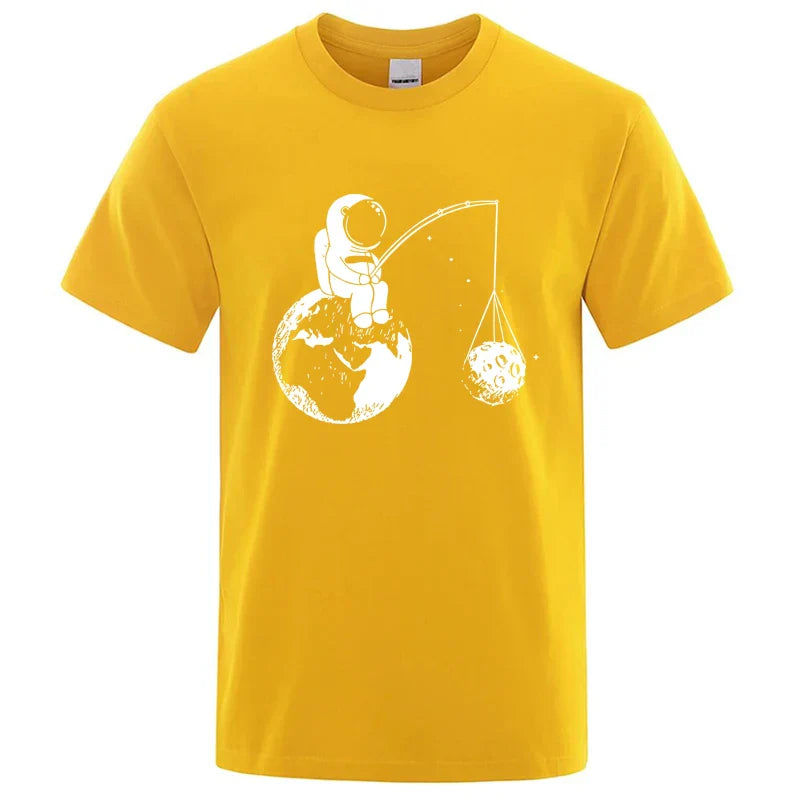 Summer Men High Quality T-shirt Cotton Blend Funny Design Astronaut Printing for Men Loose Top Cool Casual Tshirt Male Shirts