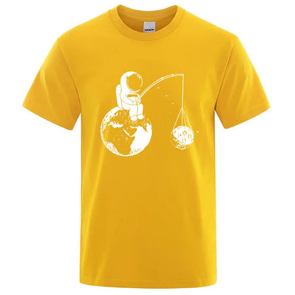 Summer Men High Quality T-shirt Cotton Blend Funny Design Astronaut Printing for Men Loose Top Cool Casual Tshirt Male Shirts