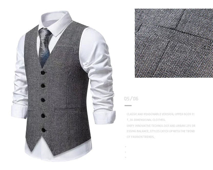 Dark Gray Herringbone Tweed Suit Vest for Men,business Casual Retro Single-breasted Herringbone Pattern Men's Waistcoat Eur Size