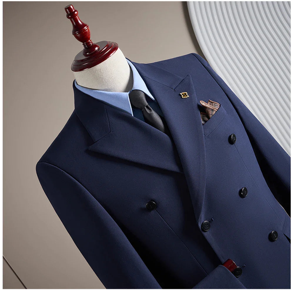 High-quality Groom Wedding Suit, Fashionable and Stylish Dress, Men's Business Double-Breasted Suit Set, Men's Three-Piece Set