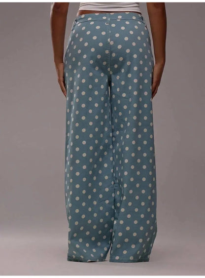Spring Autumn High Wasit Jeans Pants Women 2026 Fashion Vintage Polka Dot Print Wide Legging Denim Trousers Bottoms Casual