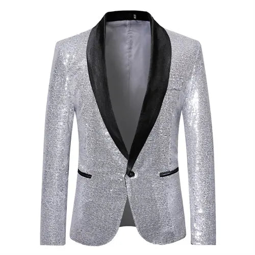 Shiny Gold Men Sequin Glitter Embellished Blazer Jacket, Nightclub Prom Suit Coats Mens Costume Homme Stage Clothes For Singers