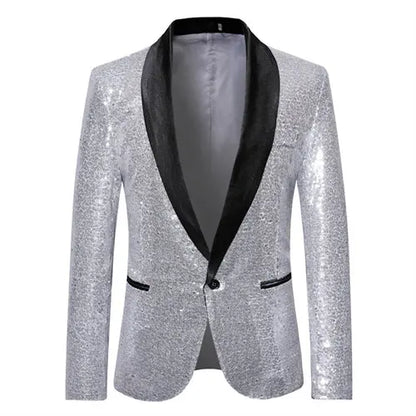Shiny Gold Men Sequin Glitter Embellished Blazer Jacket, Nightclub Prom Suit Coats Mens Costume Homme Stage Clothes For Singers