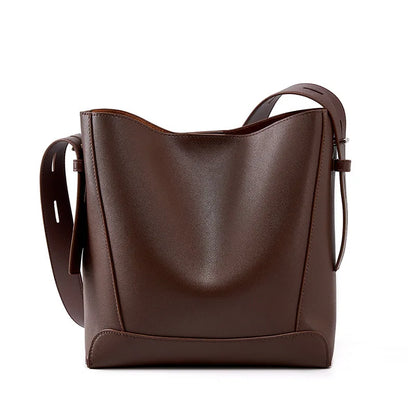 Ladies' Split Leather Bucket Shoulder Bags Female Commute Shopping Messenger Bags Adjustable Shoulder Strap Women Casual Handbag