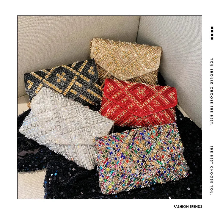 Rhinestone Evening Clutch Bag 2025 Diamond Women Banquet Party Wedding Fashion Messenger Purse Chain Small Shoulder Bag