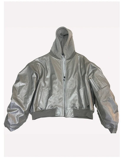 Autumn Winter Oversized Cool Black Thickened Warm Pu Leather Jacket Men Hood Luxury Designer Fake 2 Clothes