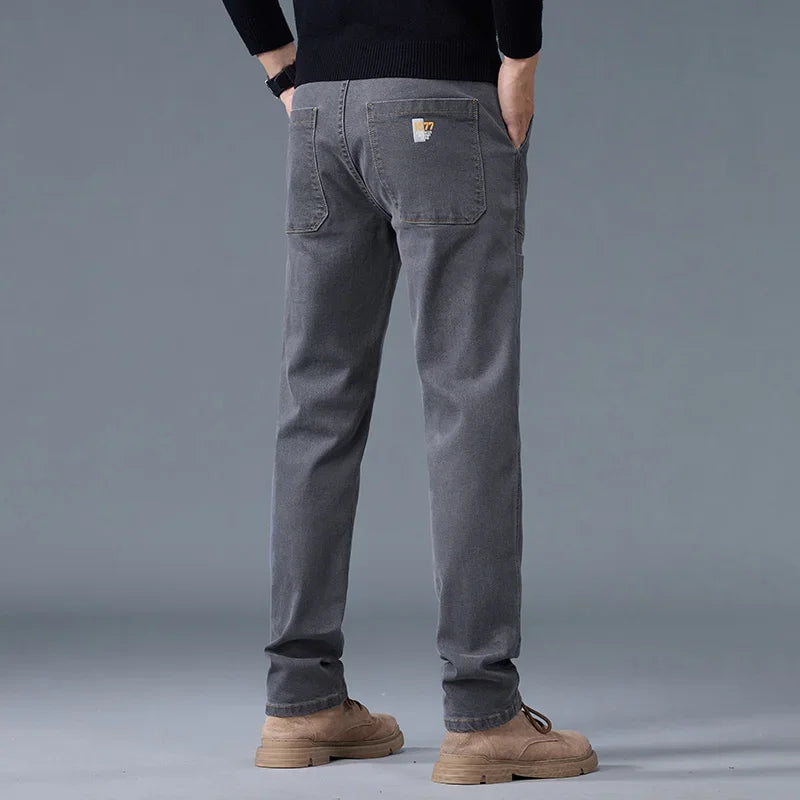 2026 New Style Jeans Men's Slim Fit Korean Style Comfortable Straight Leg Elastic Gray Mid Waist Pants Men's Casual Denim Pants