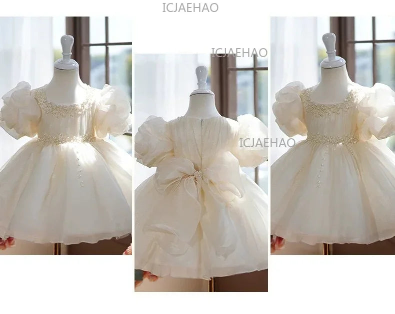 Kids Formal Champagne Children Girls Birthday Princess Summer Costume Flower Girl Wedding Little Gown Host Piano Performance
