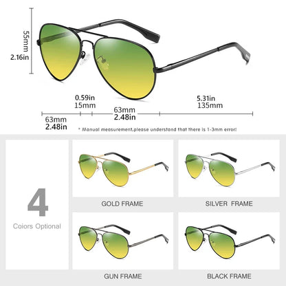 Brand Aviation Photochromic Day Night Vison Sunglasses Men Polarized Fashion Sun Glasses Women Safe Driving Anti-Glare UV400