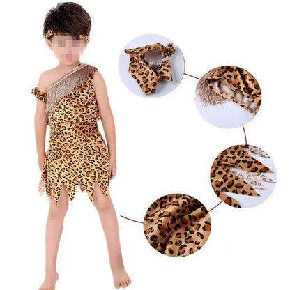 Novelty Boys Girls African Original  Savage Children Wildman Cosplay Costumes Clothing Kids Party Cosplay Costumes