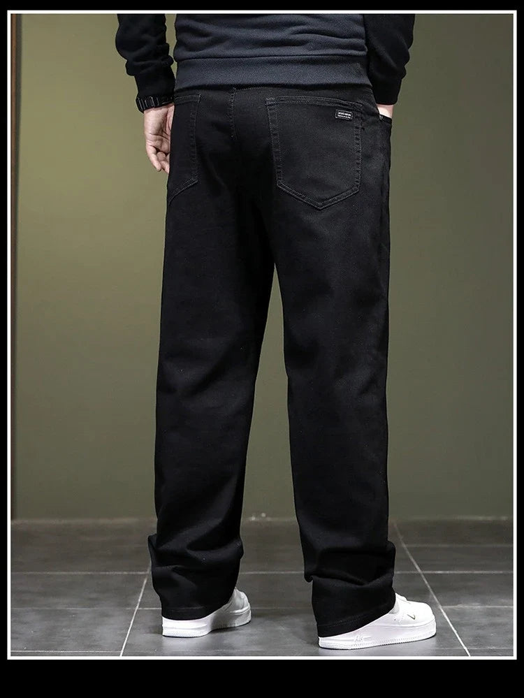 Extra Large Size 48 Men's Jean Straight Leg Loose Denim Pant Male High Elastic Stretch Fleece Big Plus 42 44 46 150 Kg 116 Waist