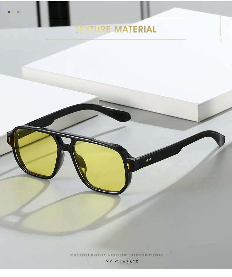 Square Sunglass Men Retro Vacation Yellow Sunglasses Women Trendy Vintage Fashion Glasses Luxury Gafas De Sol Hombre Zonnebril