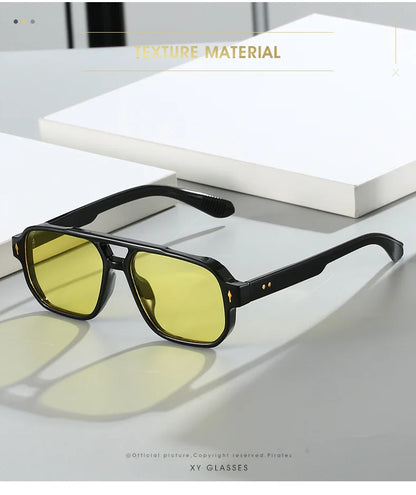 Square Sunglass Men Retro Vacation Yellow Sunglasses Women Trendy Vintage Fashion Glasses Luxury Gafas De Sol Hombre Zonnebril