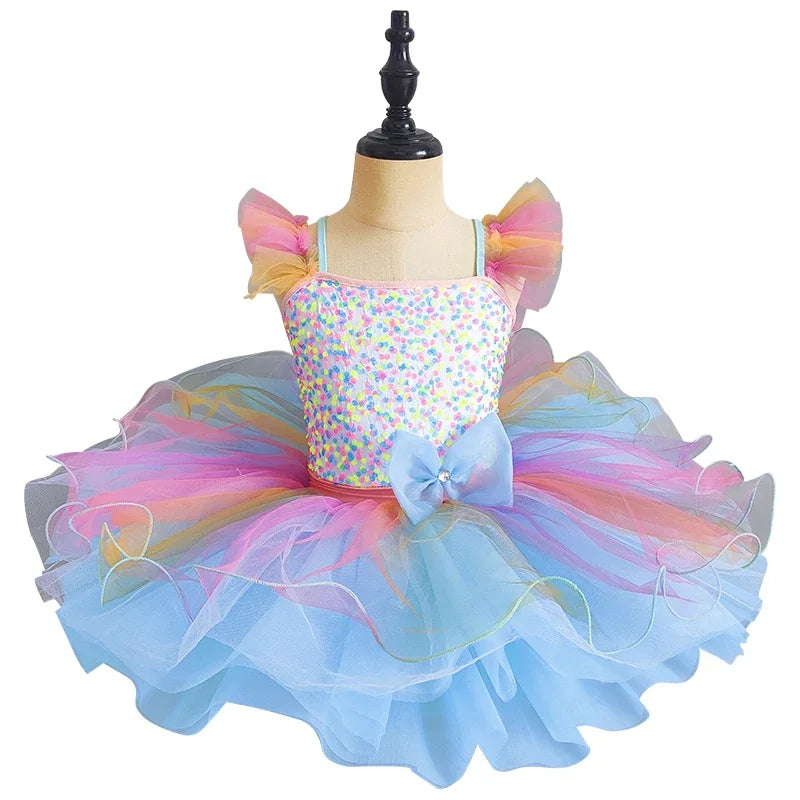 Kids Girls Ballet Dress Rainbow Color Dance Tutu Gymnastics Leotard Ballerina Dancewear Children Modern Performing Costume