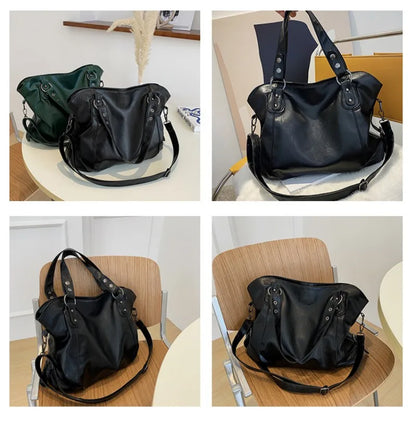 Capacity Black Shoulder Bags For Women Large Shopper Bag Solid Color Soft Leather Crossbody Handbag Travel Tote Bag