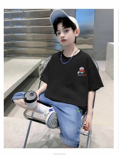 Teens Boy New Summer Clothing Set Cartoon Outfit Children Casual Short Sleeve T-shirt + Denim Shorts 2 Pieces Clothes Tracksuit