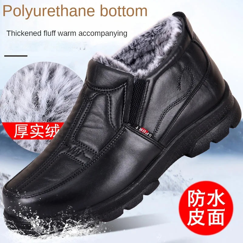 Shoes for Men 2025 Winter Fashion Non-slip Cotton Shoes Men's Thickened Leather Waterproof Casual Snow Boots Zapatillas Hombre