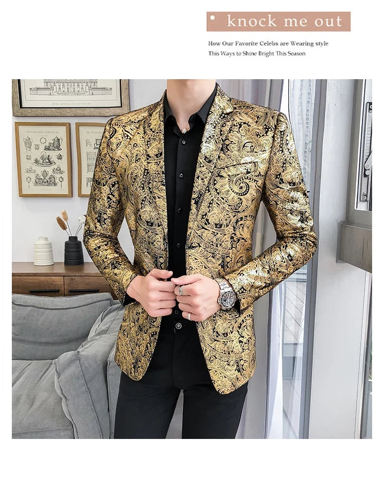 2025 Autumn and Winter Hot Gold Suit Male Performance Host Suit Fashion Performance Large Size Personality Trendy Nightclub Coat