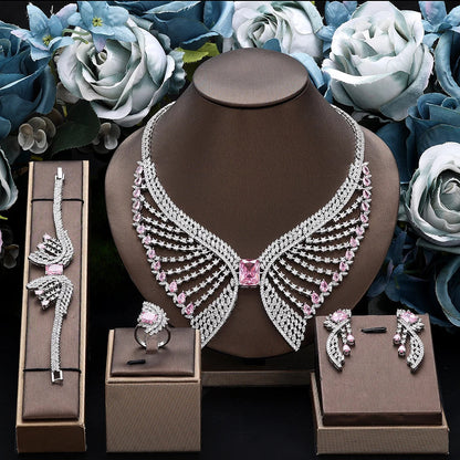 2025 Popular 4-piece Bridal Zirconia Full Set Women's Party Jewelry, Luxury Dubai Nigeria CZ Luxury Crystal Wedding Necklace Set
